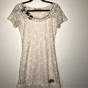 Anthropologie Coco Tashi Dress Size M MIDI Neutral Floral Lace Romantic‎ Fairy